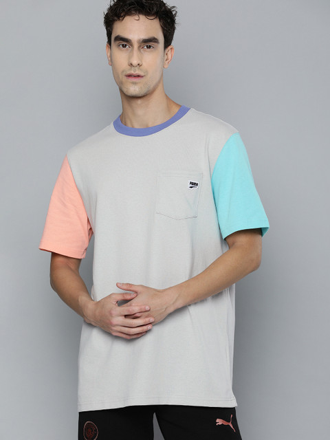 

Puma Men Grey Solid Round Neck Downtown Pocket T-shirt