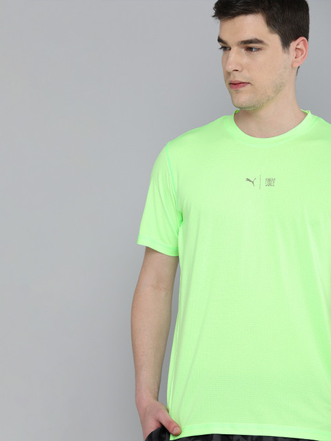 

Puma Men Fluorescent Green Self Design dryCELL FIRST MILE Round Neck Training T-shirt