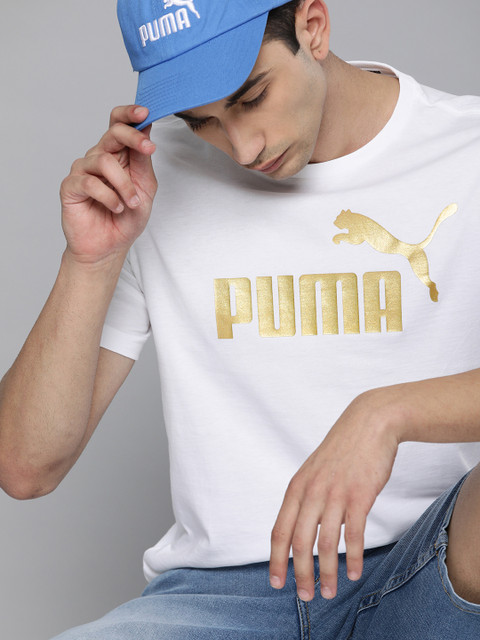 

Puma Men White ESS+ Logo Execution Printed Round Neck Pure Cotton T-shirt