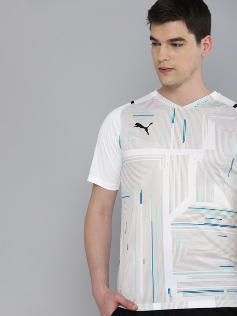 

Puma Men White & Grey Slim Fit Geometric Print dryCELL V-Neck teamULTIMATE Jersey T-shirt