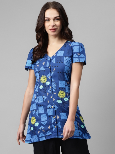 

Anubhutee Women Blue & Yellow Printed A-Line Kurta