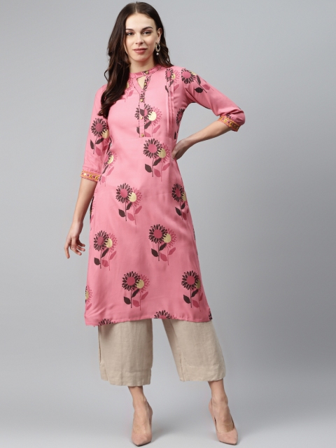 

Anubhutee Women Pink & Brown Printed Straight Kurta