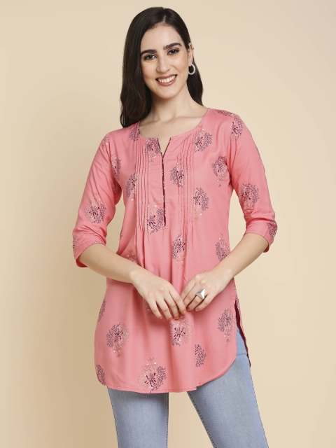 

Anubhutee Women Pink & White Printed Straight Kurta
