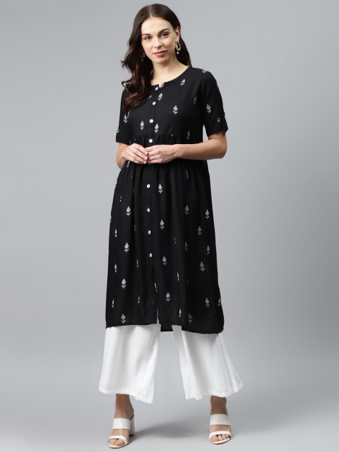 

Anubhutee Women Black & White Printed A-Line Kurta