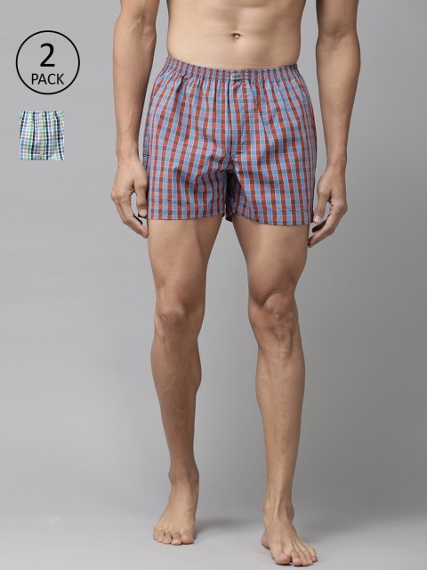 

The Roadster Lifestyle Co Men Pack of 2 Pure Cotton Checked Boxers RDST-BOX-PRE-2PP-017-P, Green