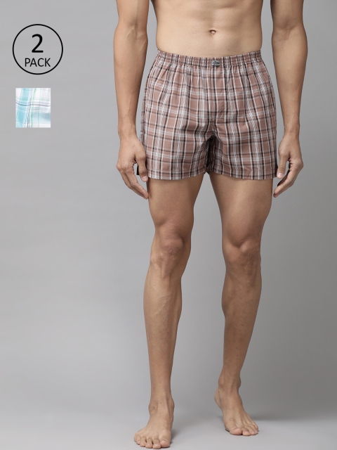 

The Roadster Lifestyle Co Men Pack Of 2 Pure Cotton Checked Boxers, Blue