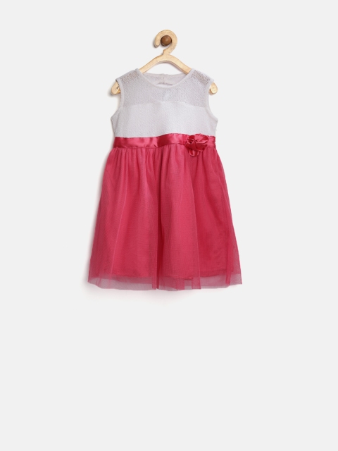

YK Girls Pink & White Net Fit & Flare Dress