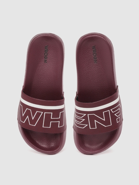 

WROGN Men Burgundy & White When Print Sliders