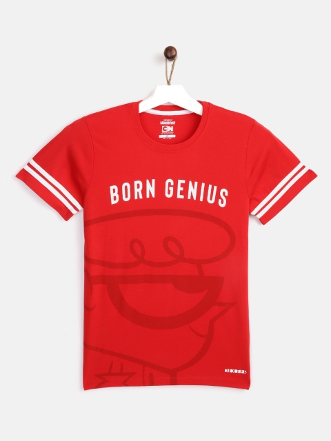 

YK Warner Bros Boys Red Pure Cotton Dexter Print Round Neck T-shirt