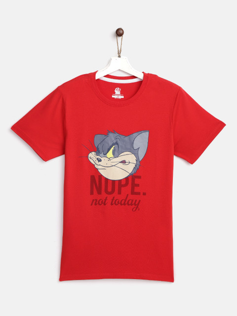 

YK Warner Bros Boys Red & Grey Pure Cotton Tom & Jerry Print Round Neck T-shirt