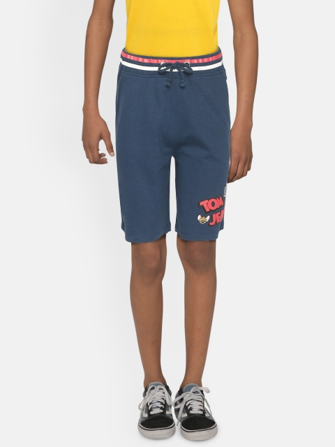 

YK Warner Bros Boys Teal Blue Tom & Jerry Print Detail Pure Cotton Regular Fit Shorts