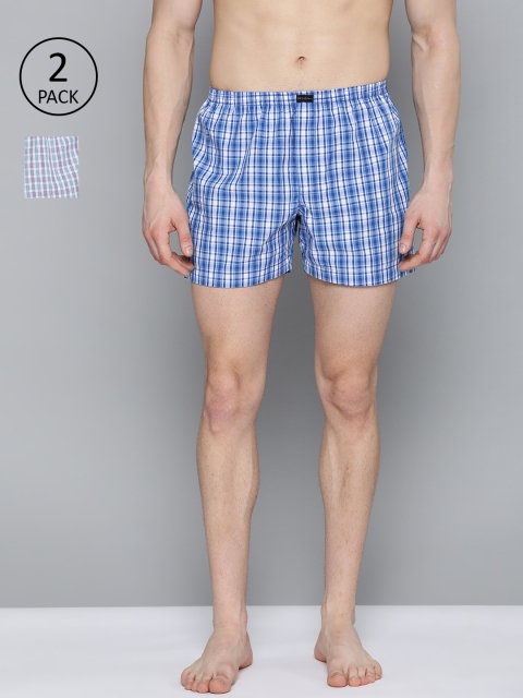

Mast & Harbour Men Pack of 2 Pure Cotton Checked Boxers MNH-BOX-PRE-2PP-006, Blue