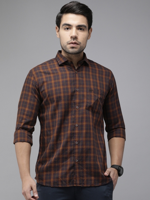 

Park Avenue Men Brown & Purple Slim Fit Checked Casual Shirt
