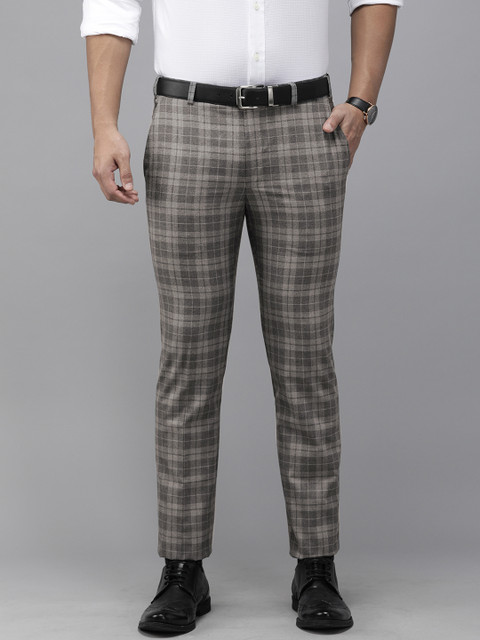 

Park Avenue Men Grey Super Slim Fit Checked Formal Trousers