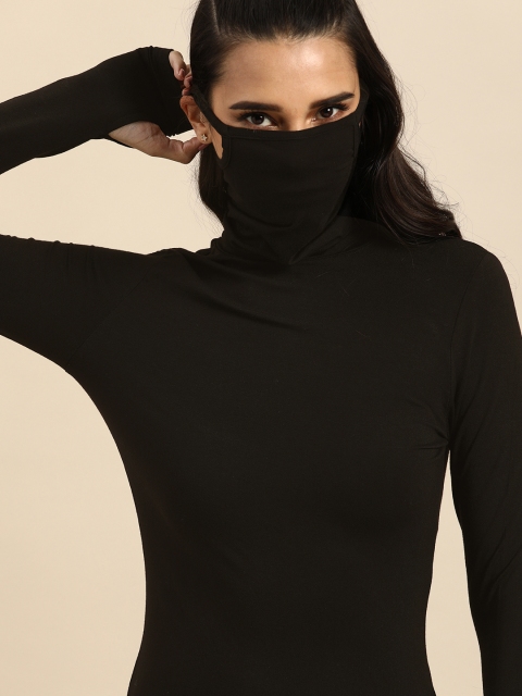 

COVER STORY Women Black Solid Sheath Dress with Attached Mask