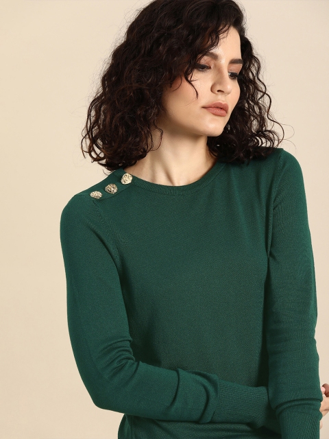 

COVER STORY Women Green Solid Pullover Sweater