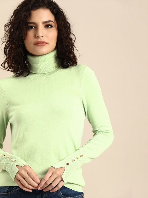

COVER STORY Women Sea Green Solid Pullover Sweater