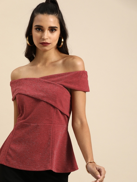 

COVER STORY Maroon Off-Shoulder Regular Top