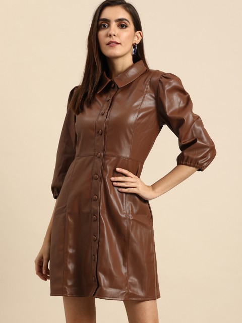 

COVER STORY Women Brown Solid A-Line Dress