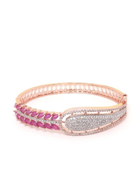 

ANESH Magenta Rose Gold-Plated CZ-Studded Handcrafted Bangle-Style Bracelet