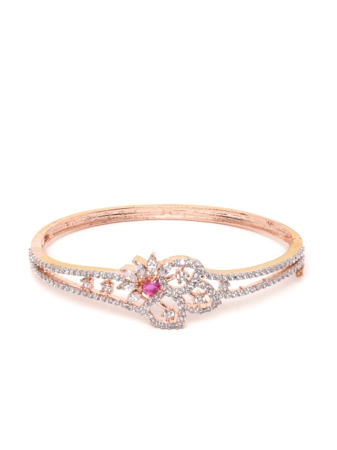 

ANESH Pink Rose Gold-Plated CZ-Studded Handcrafted Bangle Style Bracelet