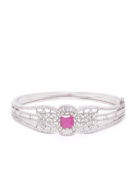 

ANESH Pink Silver-Plated CZ-Studded Handcrafted Bangle-Style Bracelet