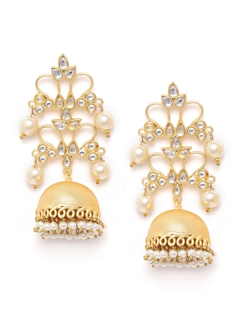 

ANESH Off-White Gold-Plated Stone-Studded Handcrafted Dome-Shaped Jhumkas