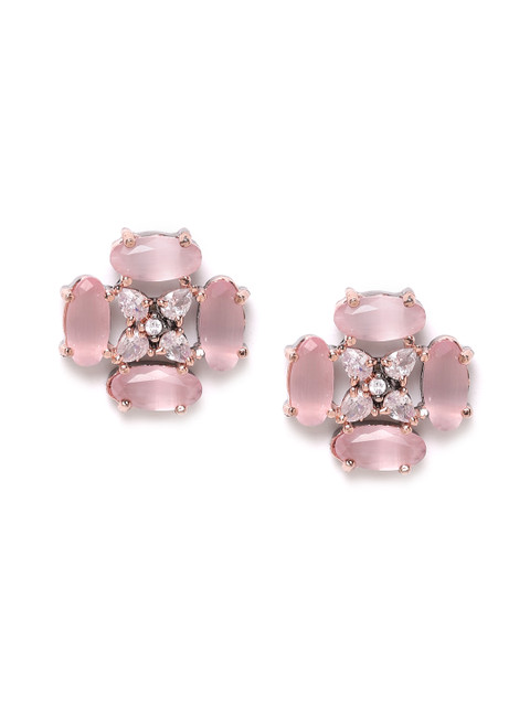 

ANESH Pink Silver-Plated CZ Studded Handcrafted Floral Studs
