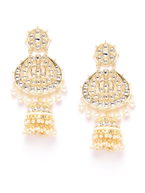 

ANESH Gold-Plated Kundan Studded & Beaded Handcrafted Dome Shaped Jhumkas