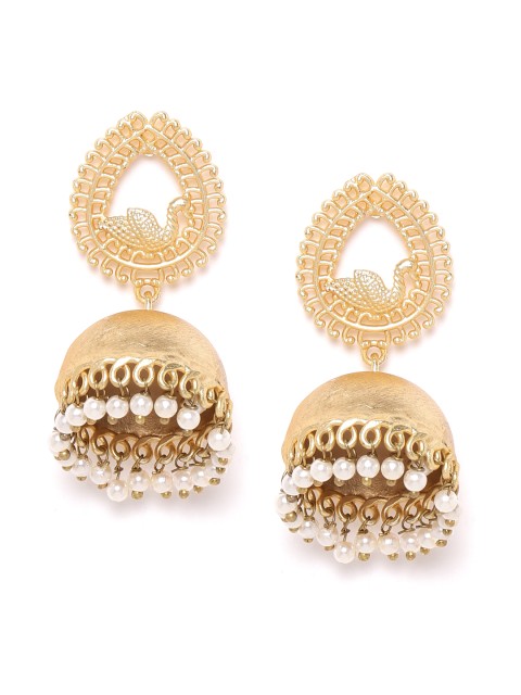 

ANESH Off-White Gold-Plated Beaded Handcrafted Dome Shaped Jhumkas
