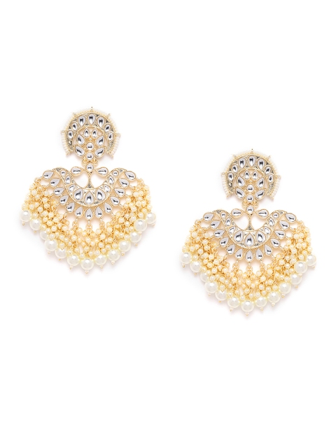 

ANESH White Gold-Plated Kundan Studded & Beaded Handcrafted Classic Drop Earrings