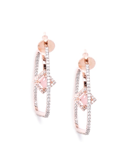 

ANESH Rose Gold-Plated CZ Studded Handcrafted Square Drop Earrings