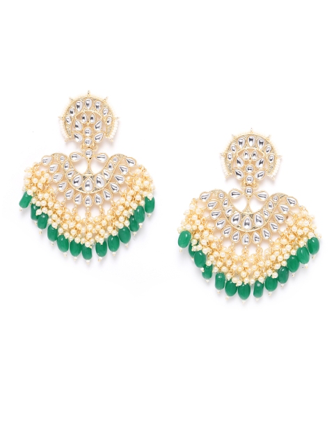 

ANESH Green Gold-Plated Kundan Studded & Beaded Handcrafted Classic Drop Earrings