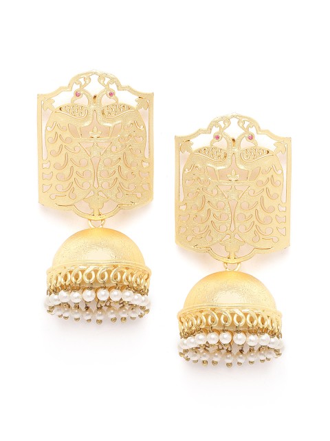 

ANESH Off-White Gold-Plated Handcrafted Beaded Dome Shaped Jhumkas