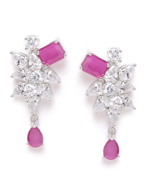 

ANESH Magenta Silver-Plated CZ-Studded Handcrafted Contemporary Drop Earrings
