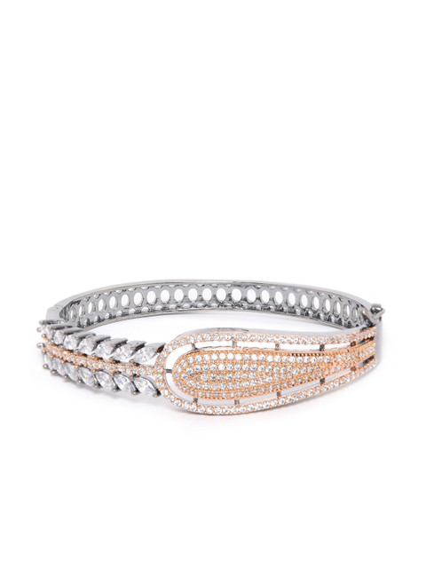 

ANESH Gunmetal-Toned & Rose Gold-Toned Rhodium-Plated CZ Handcrafted Bangle-Style Bracelet, Metallic