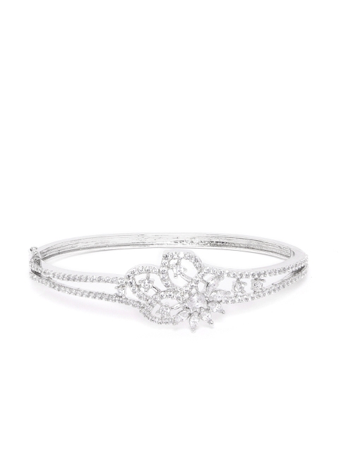 

ANESH Silver-Toned CZ-Studded Handcrafted Bangle-Style Bracelet