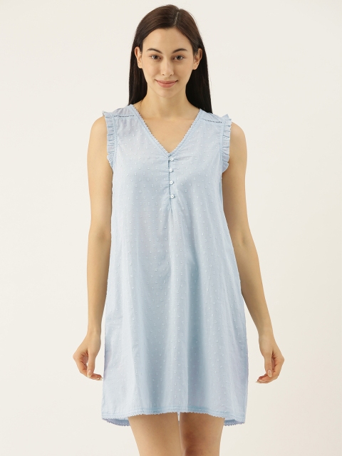 

Slumber Jill Blue Self Design Caira Dobby Pure Cotton Nightdress