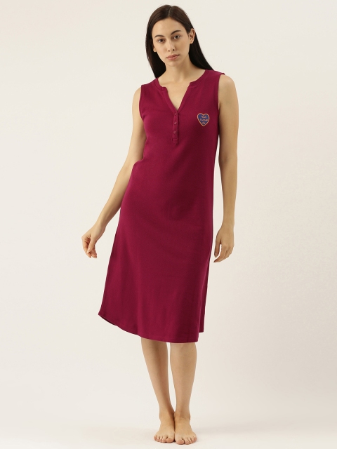 

Slumber Jill Maroon Mixed Emotion Pique Solid Pure Cotton Nightdress