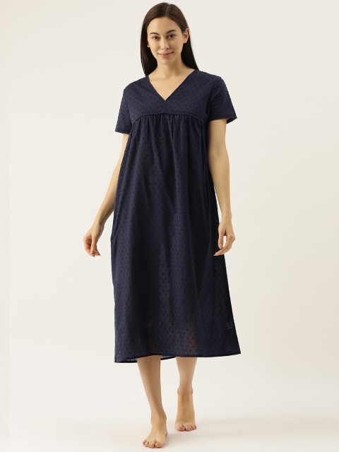 

Slumber Jill Navy Blue Dobby Self Design Nightdress
