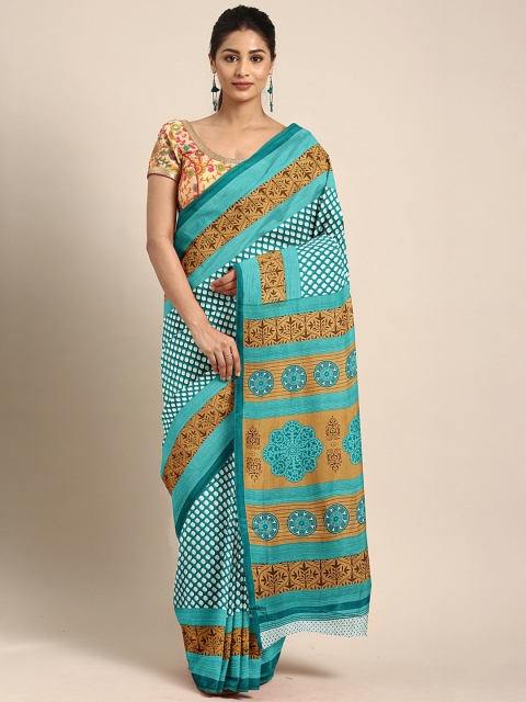 

KALINI Blue & Brown Pure Crepe Printed Saree