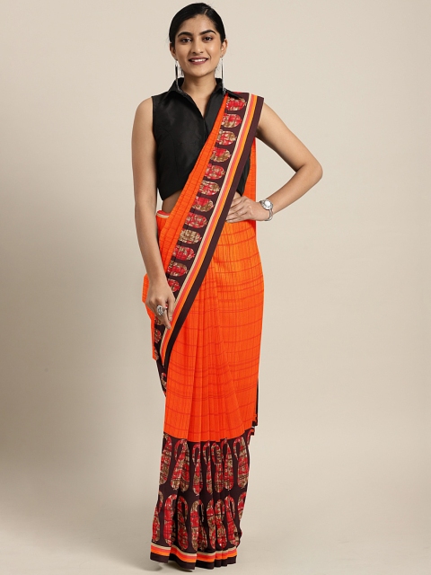 

KALINI Orange Checked Pure Georgette Saree