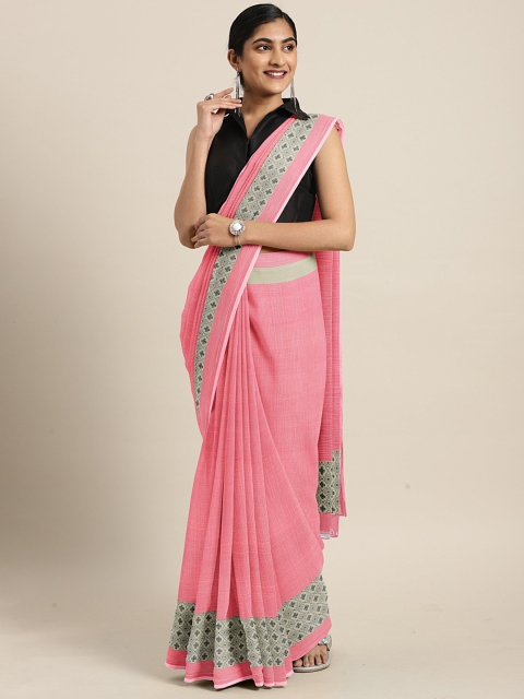 

KALINI Pink Solid Poly Georgette Saree