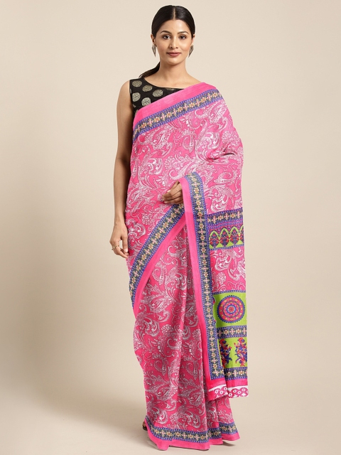 

KALINI Pink Printed Jute Silk Saree