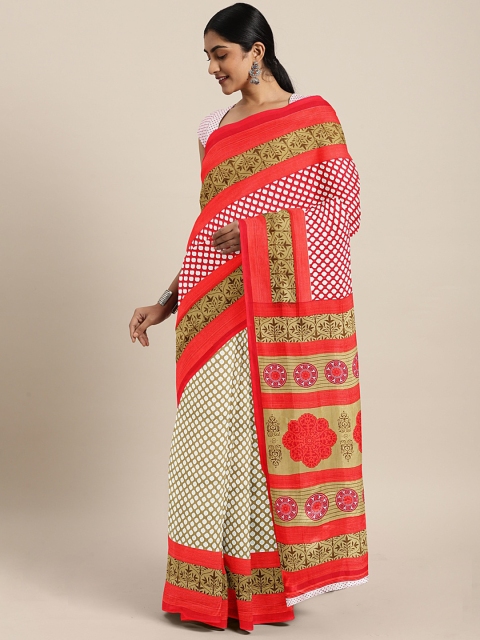 

KALINI White & Beige Pure Crepe Printed Saree