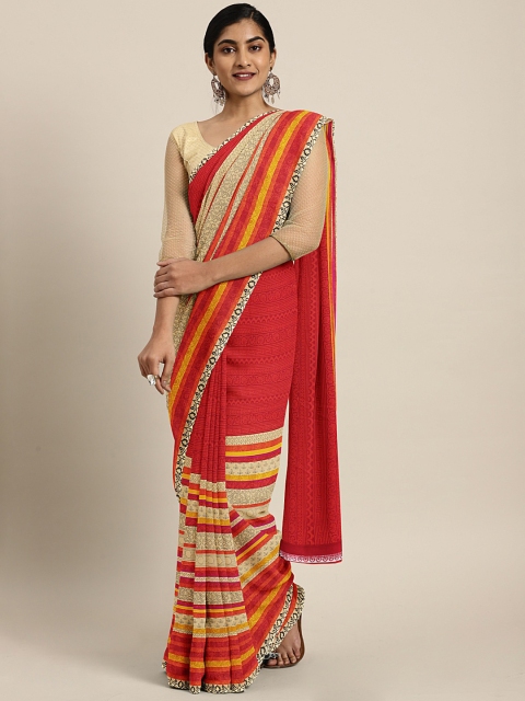 

KALINI Red & Beige Poly Georgette Printed Saree