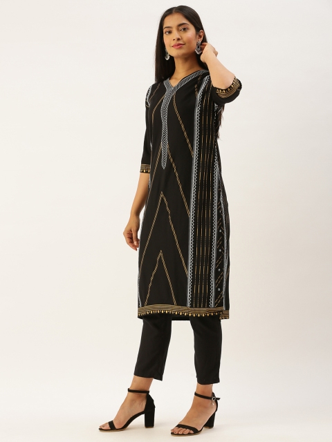 

Instafab Women Black Printed Regular Kurta with Trousers