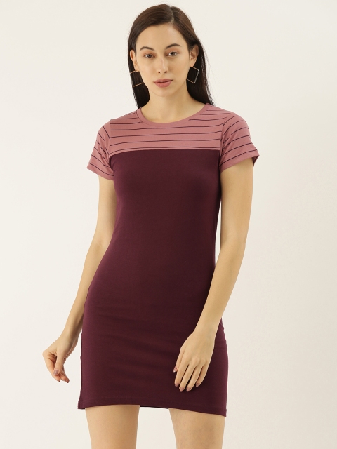 

DILLINGER Women Pink Striped T-shirt Dress