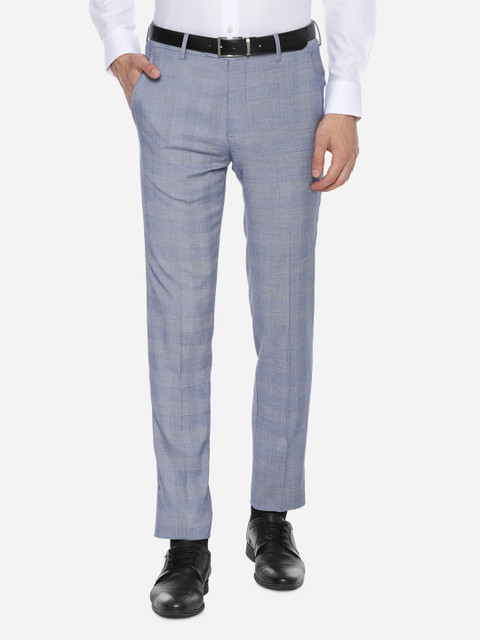 

Van Heusen Men Blue Slim Fit Self Design Formal Trousers