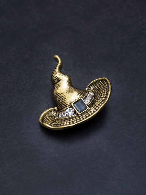 

Golden Peacock Women Gold-Plated & Black Antique Hat Shaped Brooch
